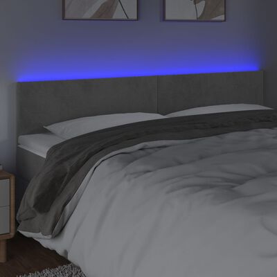 vidaXL LED горна табла за легло, светлосива, 160x5x78/88 см, кадифе