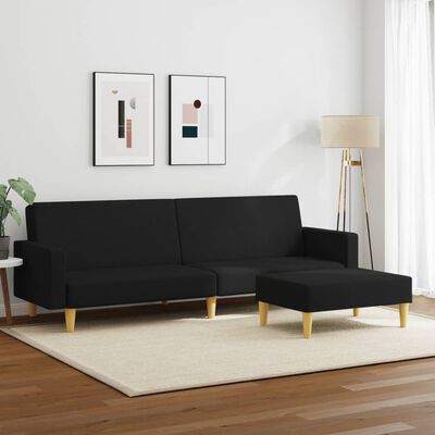 vidaXL 2-местен диван с табуретка, Черен, текстил