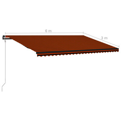 vidaXL Прибиращ се сенник сензор за вятър LED 600x300 см оранжевокафяв