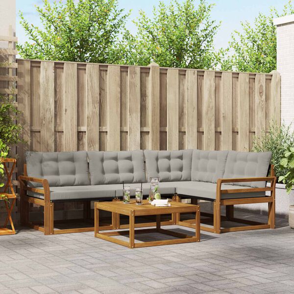 vidaXL Комплект дивани за открито 5 pcs Естествено и светло сиво