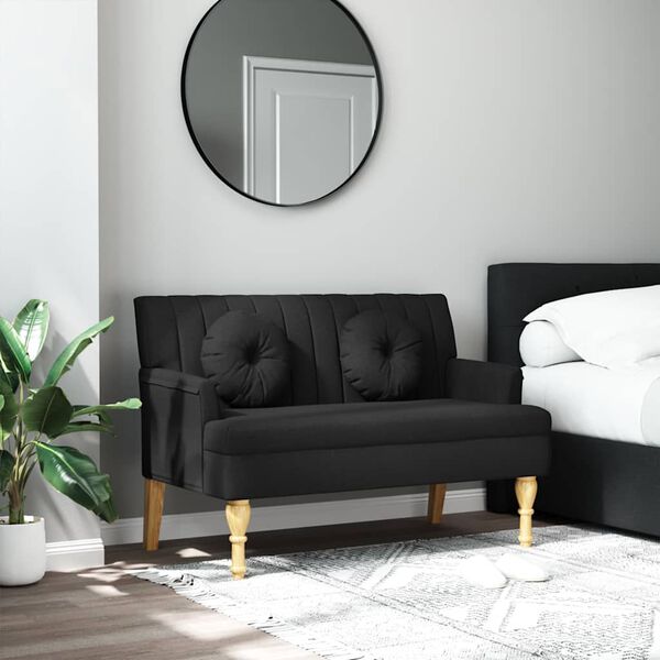 vidaXL Пейка с възглавници, черно, 113x64,5x75,5 см, плат