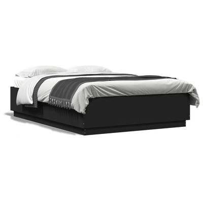 vidaXL Рамка за легло с LED осветление черна 150x200см инженерно дърво