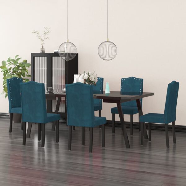 vidaXL Трапезни столове, 6 бр, сини, кадифе