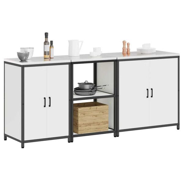 vidaXL Комплект за кухненско съхранение с рафт с врата 3 pcs Бяло