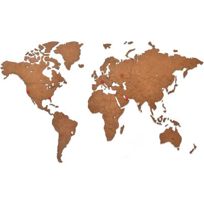 MiMi Innovations Карта на света стенна дърво Luxury кафява 90x54 см