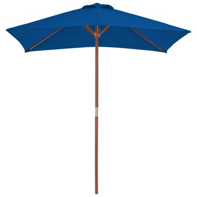 vidaXL Градински чадър с дървен прът, син, 150x200 см