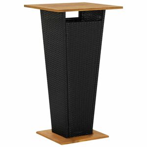 vidaXL Бар маса, черна, 60x60x110 см, полиратан и акациево дърво масив