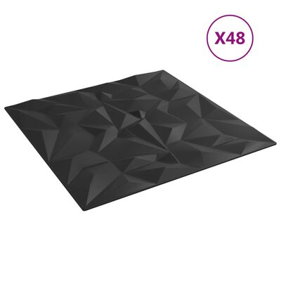 vidaXL Стенни панели 48 бр черни 50x50 см XPS 12 м² аметист