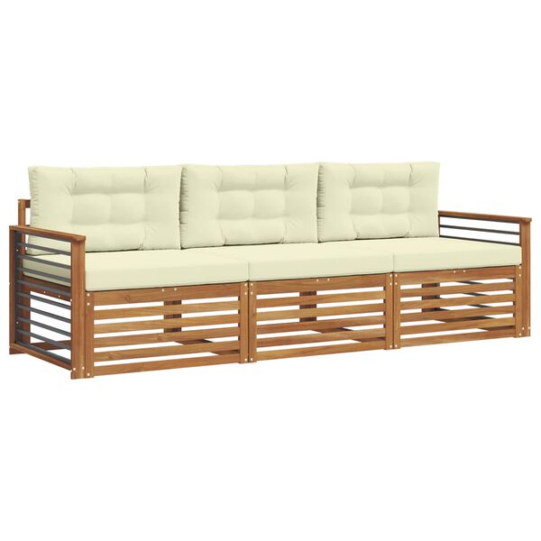 vidaXL Комплект дивани за открито 3 pcs Натурален и Крема