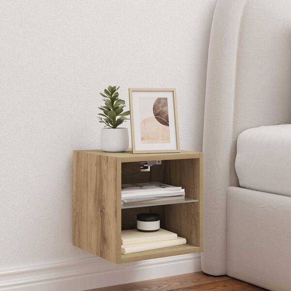 vidaXL Стенен шкаф за телевизор с LED осветление Artisan Oak