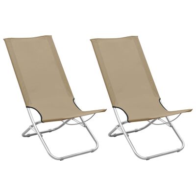vidaXL Сгъваеми плажни столове, 2 бр, таупе, текстил