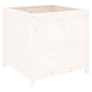 vidaXL Градински сандък, бял, 82,5x82,5x78 см, масивно борово дърво