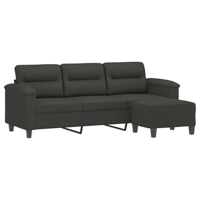 vidaXL 3-местен диван с табуретка тъмносив 180 см микрофибърен текстил
