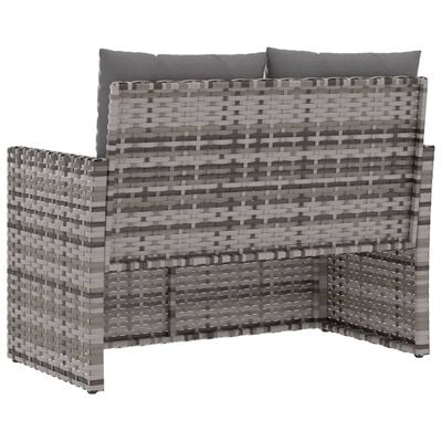 vidaXL Градинска пейка с възглавници, сива, 105 см, полиратан
