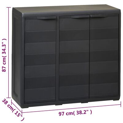 vidaXL Градински шкаф за съхранение с 2 рафта, черен