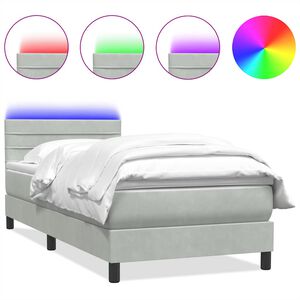 vidaXL Боксспринг легло с матрак и LED, светлосиво, 80x210 см, кадифе