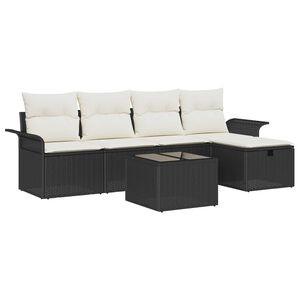 vidaXL Градински Софа Комплект с възглавница 6 pcs Черно Полиратан