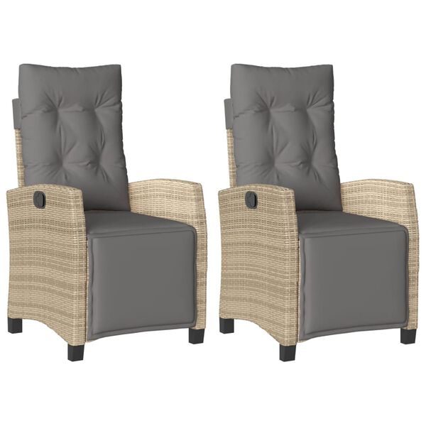 vidaXL Накланящи градински столове с подложка 2 бр, бежов, полиратан