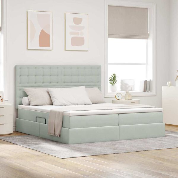 vidaXL Легло с място за съхранение Светлосиво 200 x 200 cm Кадифе