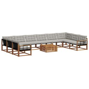 vidaXL Комплект дивани за открито 11 pcs Естествено и светло сиво