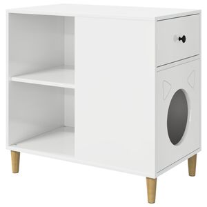 vidaXL Къща за котки Гланц бяло 72 x 42,5 x 70 см Инженерна дървесина