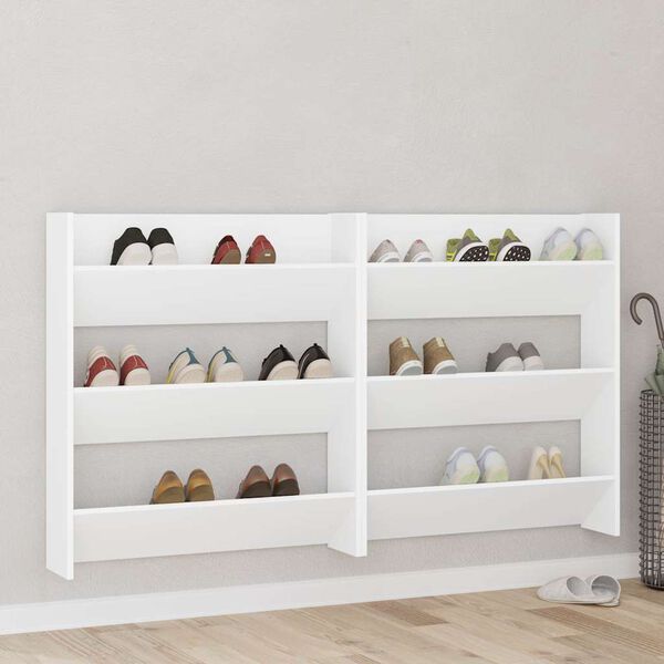vidaXL Стенни шкафове за обувки, 2 бр, бели, 80x18x90 см, ПДЧ