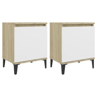 vidaXL Нощни шкафчета с метални крака, сонома дъб и бял, 40x30х50 см