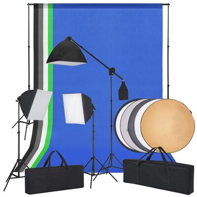 vidaXL Комплект за фото студио със софтбоксове, фонове и рефлектор