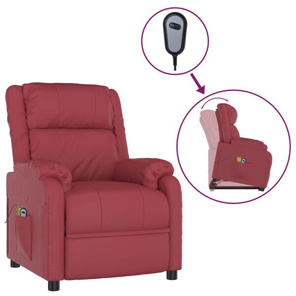 vidaXL Изправящ масажен стол виненочервен изкуствена кожа