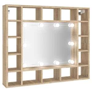 vidaXL Огледален шкаф с LED, сонома дъб, 91x15x76,5 см