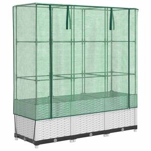 vidaXL Повдигнато легло с оранжерия калъф, ратанов вид, 120x40x138 см