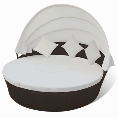 vidaXL Градинско лаундж легло със сенник, полиратан, кафяво