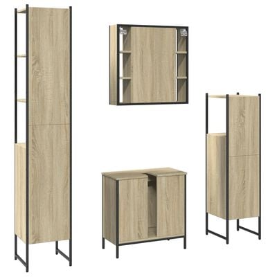 vidaXL Комплект шкафове за баня от 4 части инженерно дърво Дъб сонома