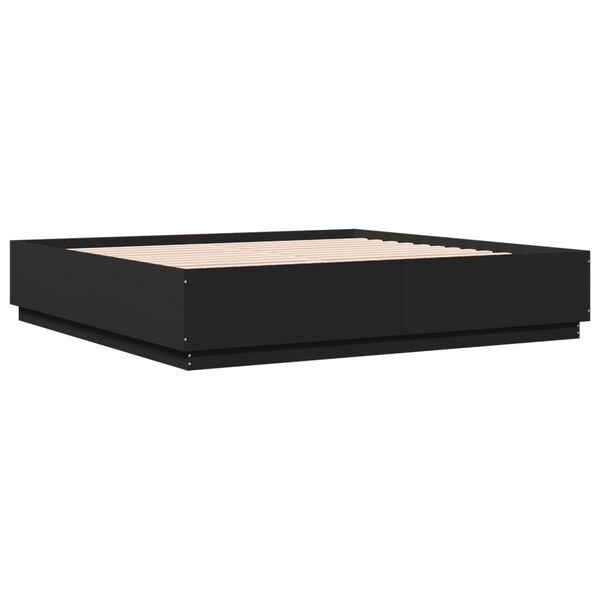 vidaXL Рамка за легло с LED осветление черна 200x200см инженерно дърво