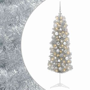 vidaXL Изкуствена тясна коледна елха с топка 150 см 150 LED светодиода