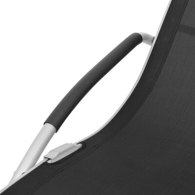 vidaXL Шезлонг с възглавничка, алуминий и Textilene, черен