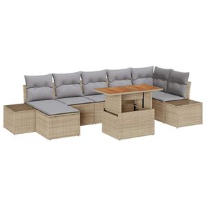 vidaXL Градински Софа Комплект със съхранение 8 pcs Бежово Полиратан