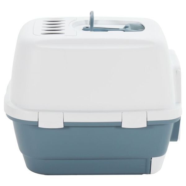 vidaXL Тава за котешка тоалетна с капак бяло и синьо 58x45x48 см PP