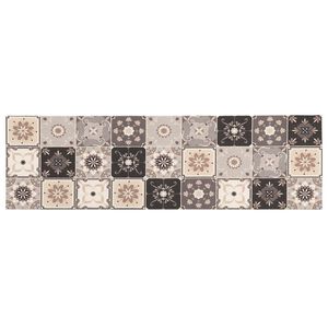 vidaXL Килим за кухня Мозайка сиво и бежово 150 x 45 см 100% Полиамид