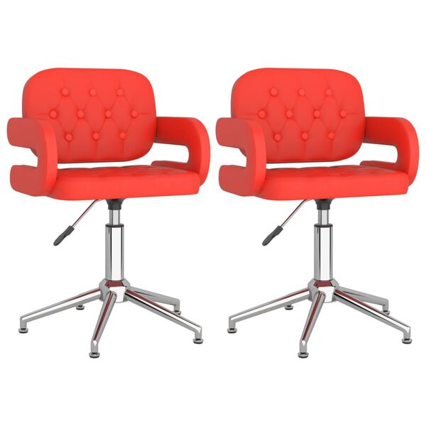 vidaXL Въртящи се трапезни столове, 2 бр, червени, изкуствена кожа