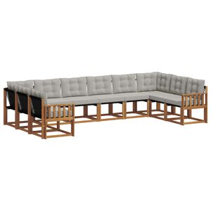 vidaXL Комплект дивани за открито 10 pcs Естествено и светло сиво