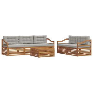 vidaXL Комплект дивани за открито 6 pcs Естествено и светло сиво