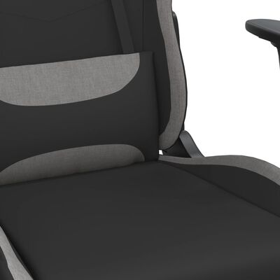 vidaXL Масажен гейминг стол с поставка черно и светлосиво текстил