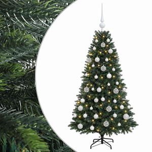 vidaXL Изкуствена коледна елха с топки 120 см 150 LED светодиода