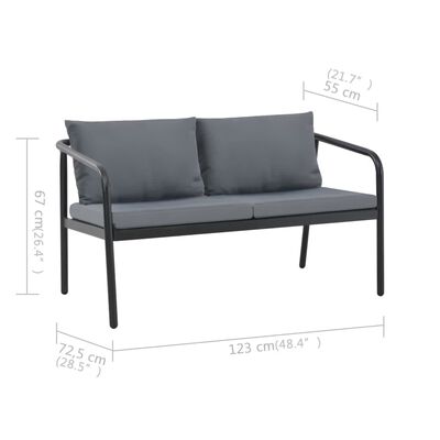 vidaXL 2-местен градински диван с възглавници, сив, алуминий