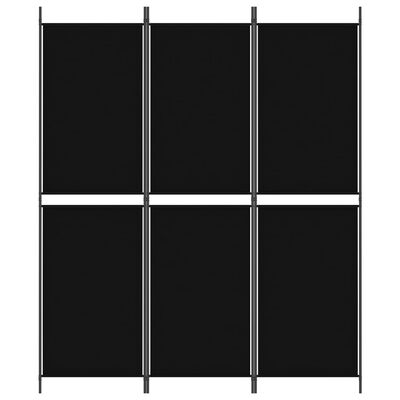 vidaXL Параван за стая, 3 панела, черен, 150x180 см, плат