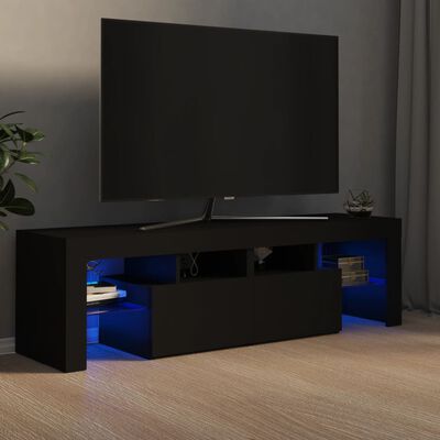 vidaXL ТВ шкаф с LED осветление, черен, 140x36,5x40 см