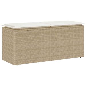 vidaXL Градинска пейка с възглавница Бежова 110x40x44 cm Поли ратан