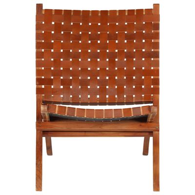 vidaXL Сгъваем стол, кръстосани ивици, кафяв, естествена кожа
