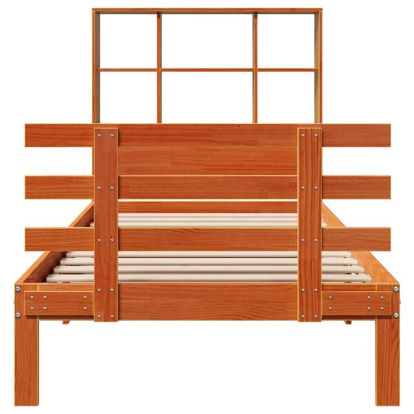 vidaXL Легло с етажерка за книги, без матрак, 100x200 см, бор масив